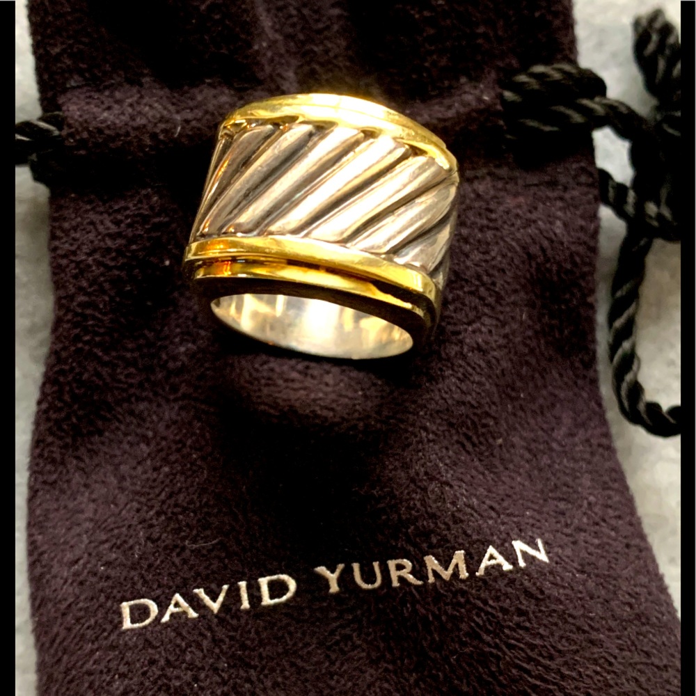 David Yurman 14KYG Sterling Cigar Band Cable Ring